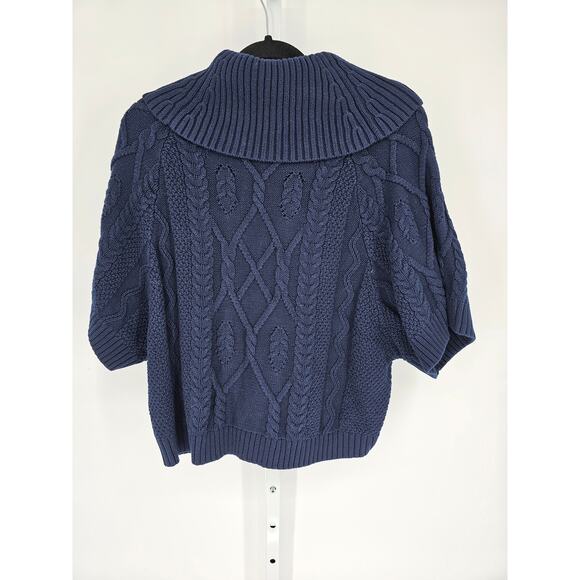 WHBM Navy Blue Braided Knit Dolman Sleeve Cowl-Neck Sweater Size M - Picture 2 of 4